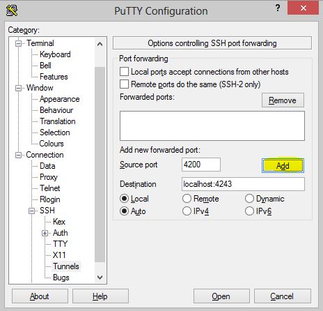 putty tunnel add