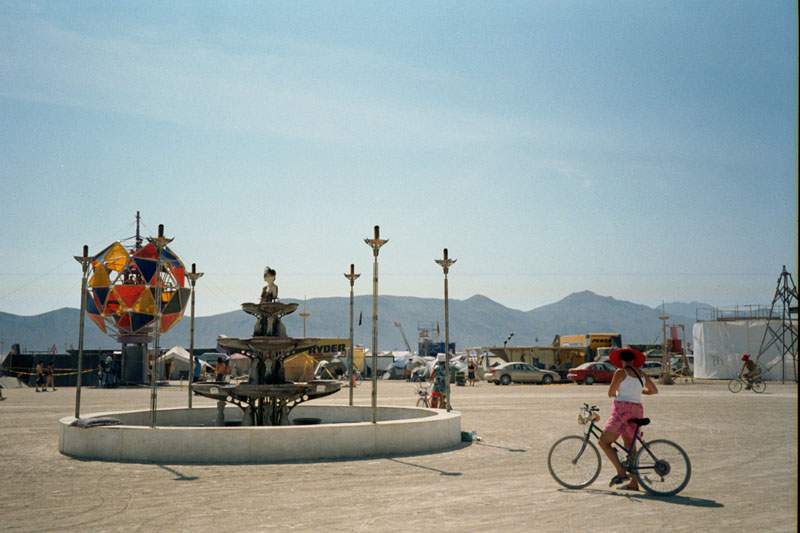 Fire fountain during the day