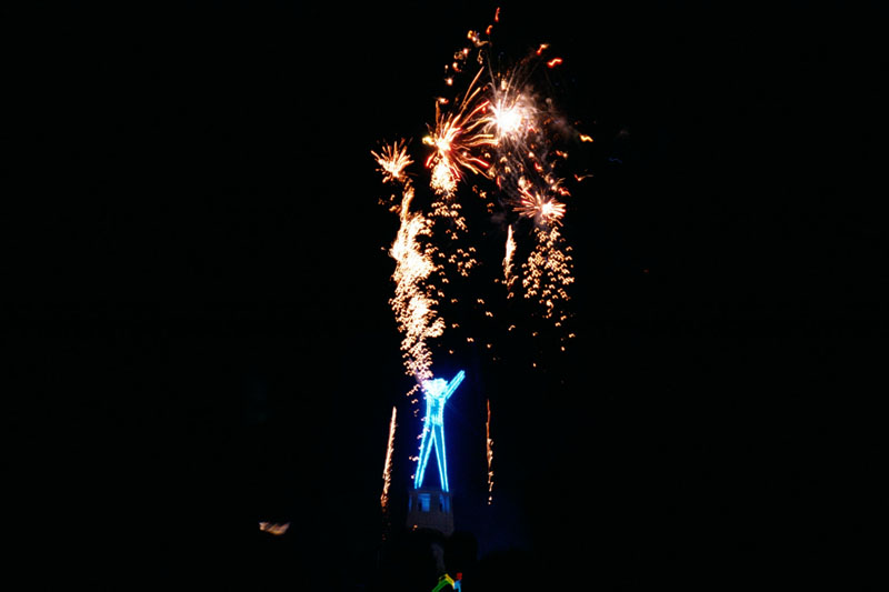 Fireworks over the man