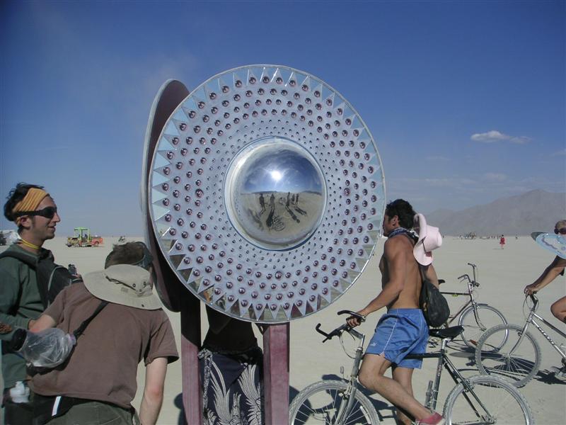 Bubble mirror art piece near the temple