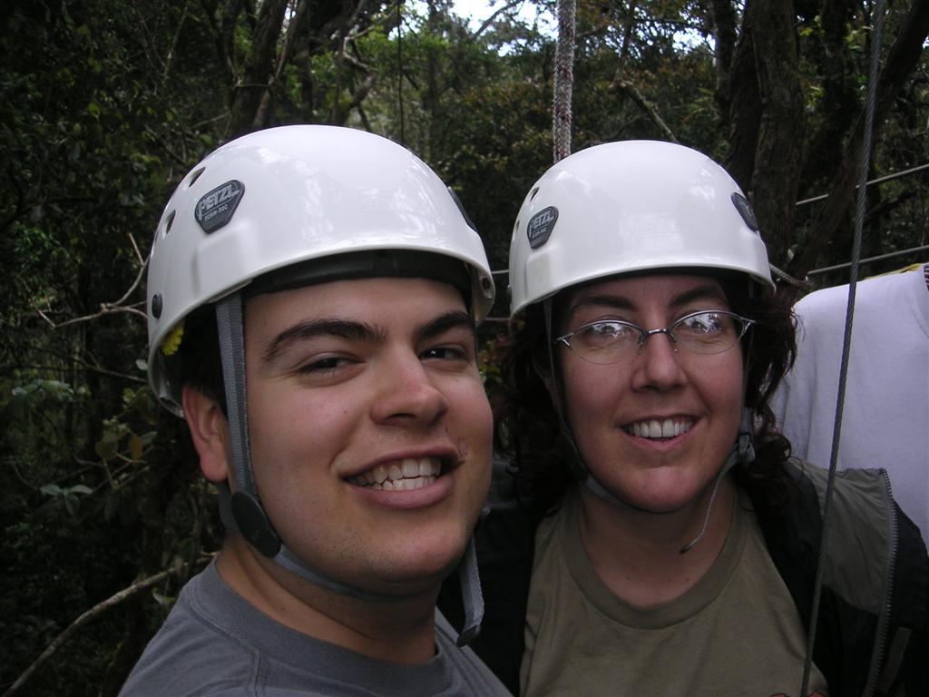 Chris and Anna on a canopy tour in Monteverde