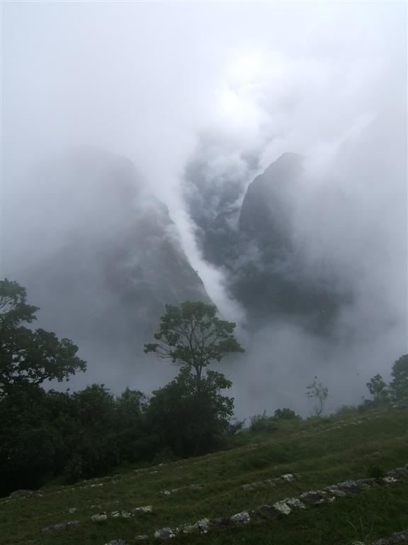 Clouds rolling off the surouding mountains