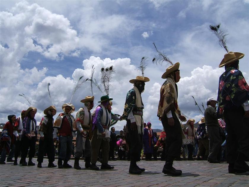 Singing and dancing around the Plaza in costume