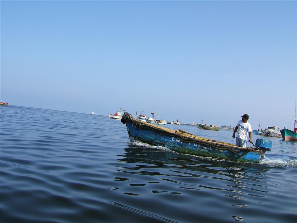 Pisco fishing boat and man