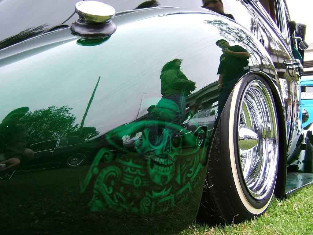 Green skeleton paint job on a lowrider