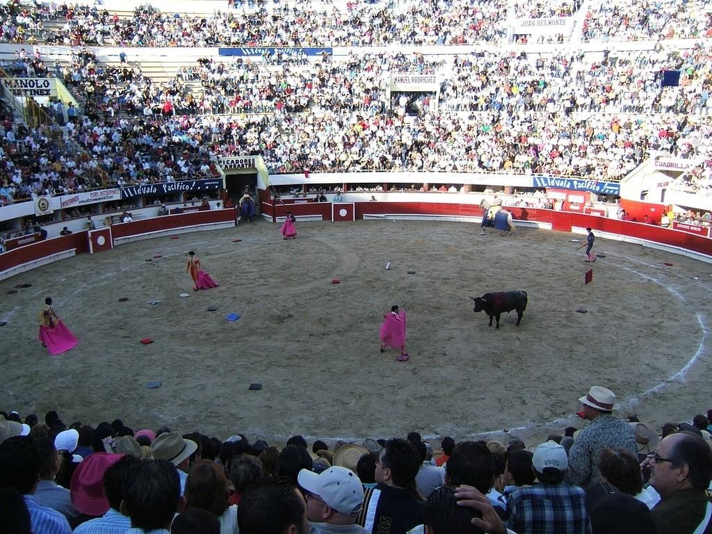 The crowd isn't happy with this bull.