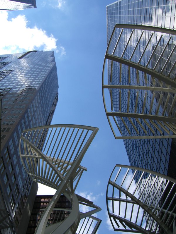 Metal trees put in near Bankers Hall