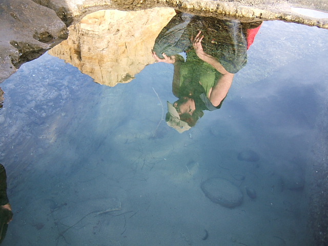 Anna's reflection in a man-made tide pool