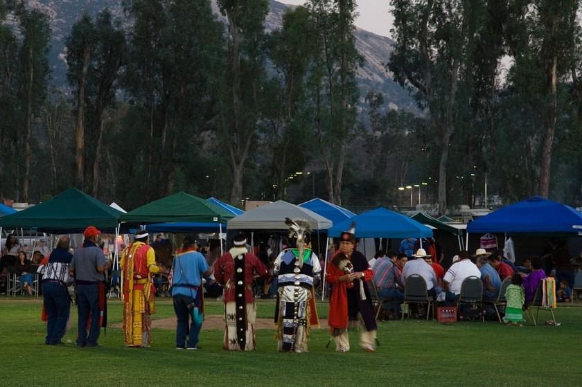 Men performing the Gourd Dance at the start of the powwow