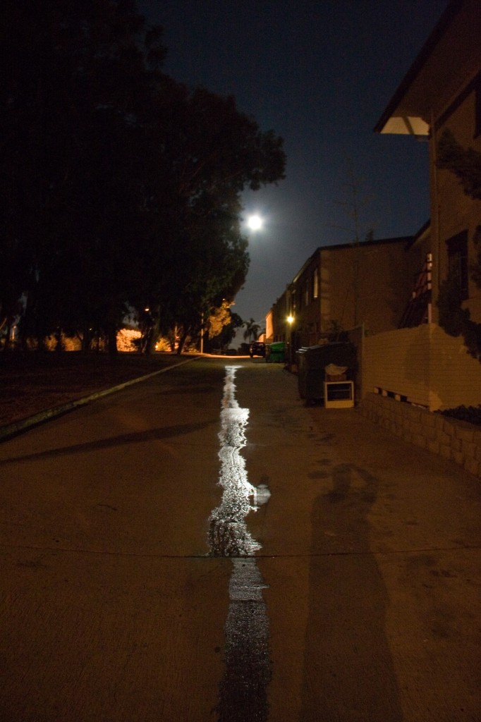 Alley water and a full moon