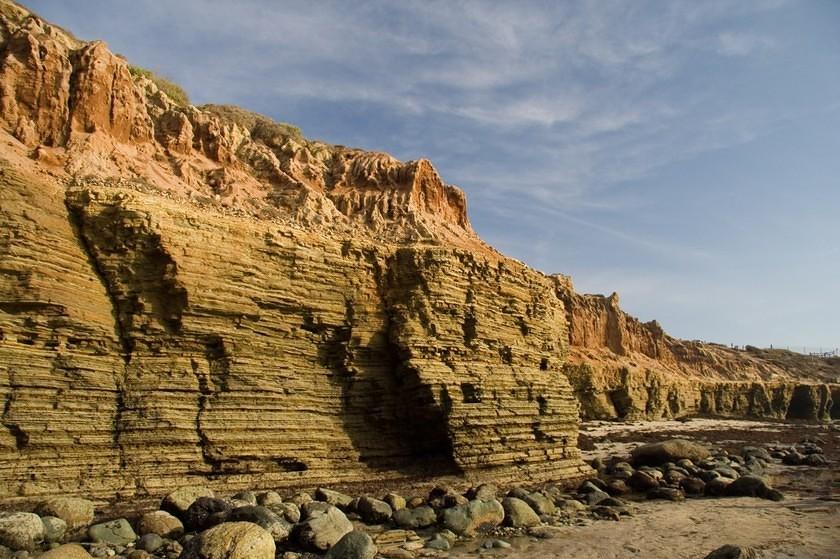 Layered and grooved Cabrillo cliffs