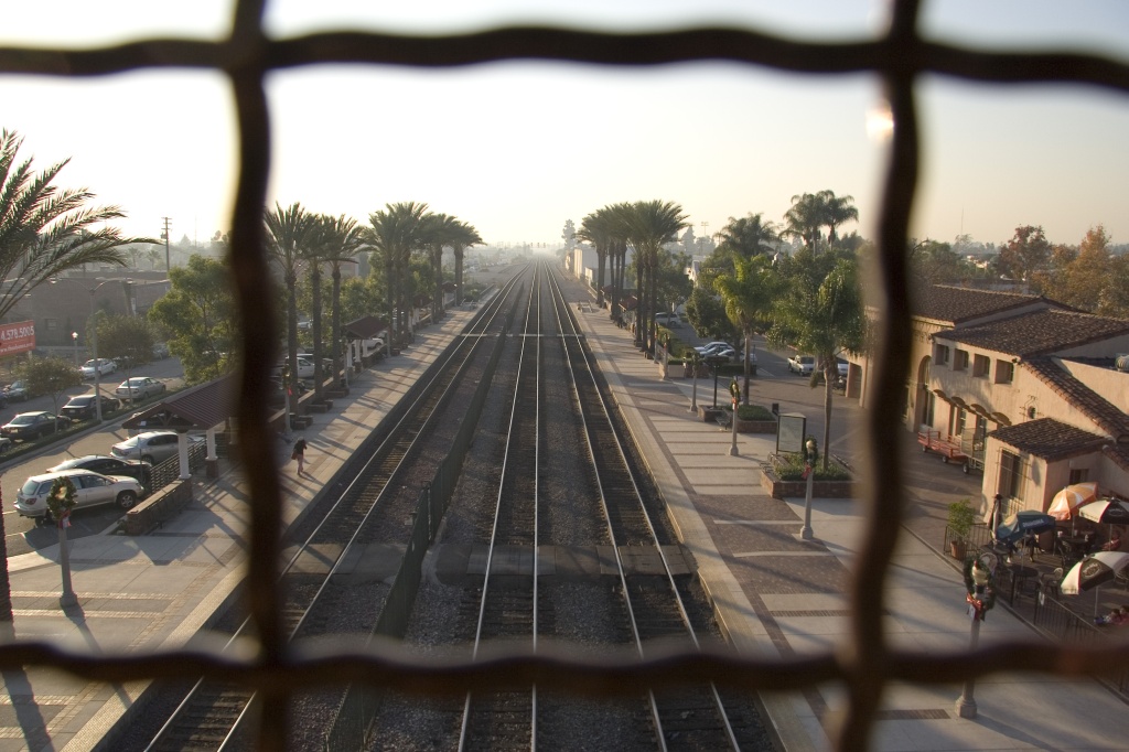 Looking down the train tracks at Fullerton Station