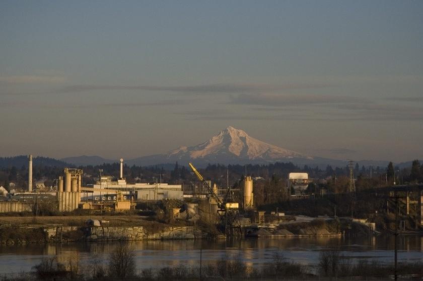 Mount Hood from a Portland freeway