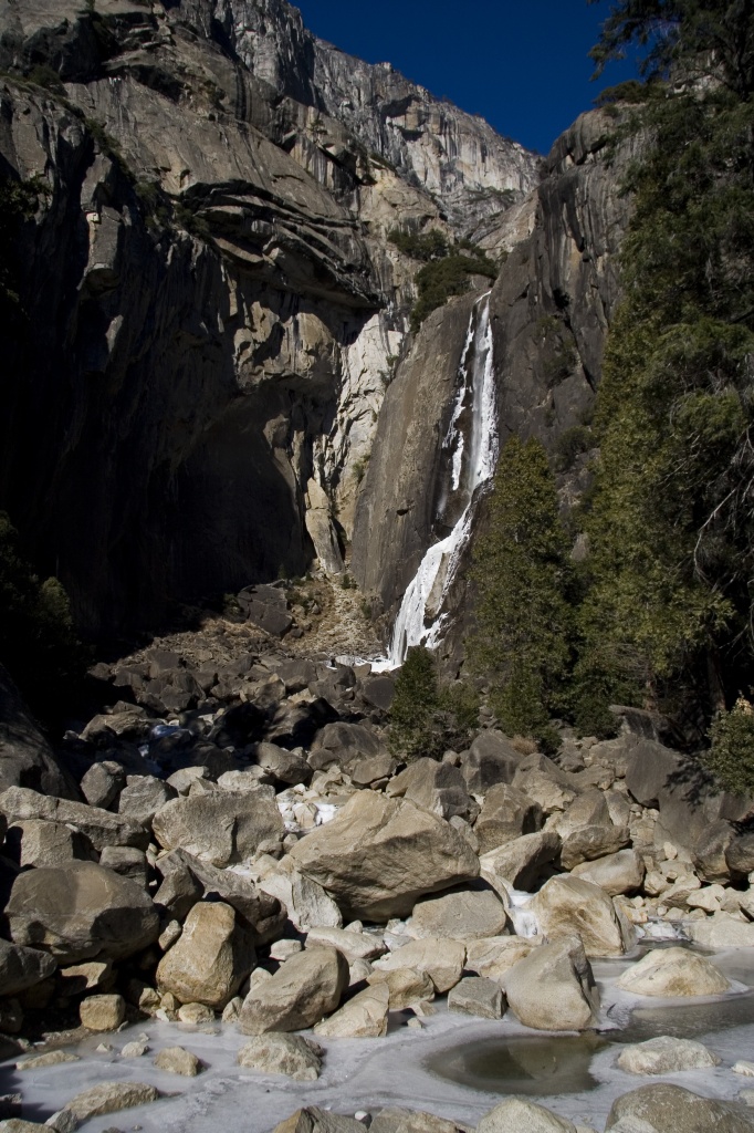 Lower Yosemite Falls and frozen pools