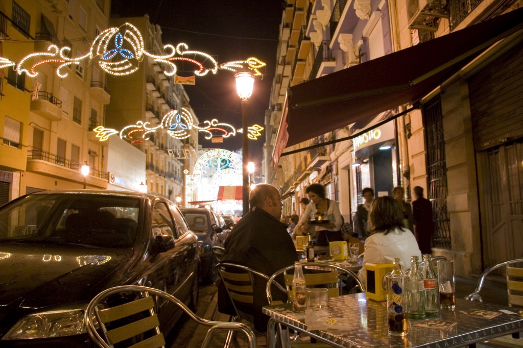 Sidewalk cafe at night