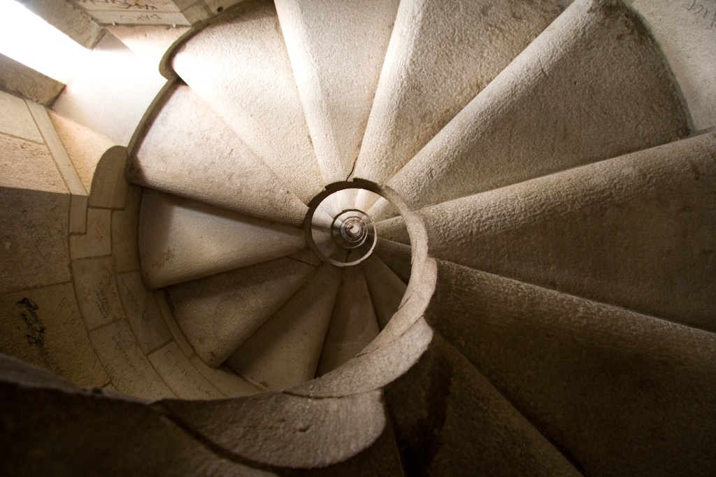 Looking back up the spiral staircase