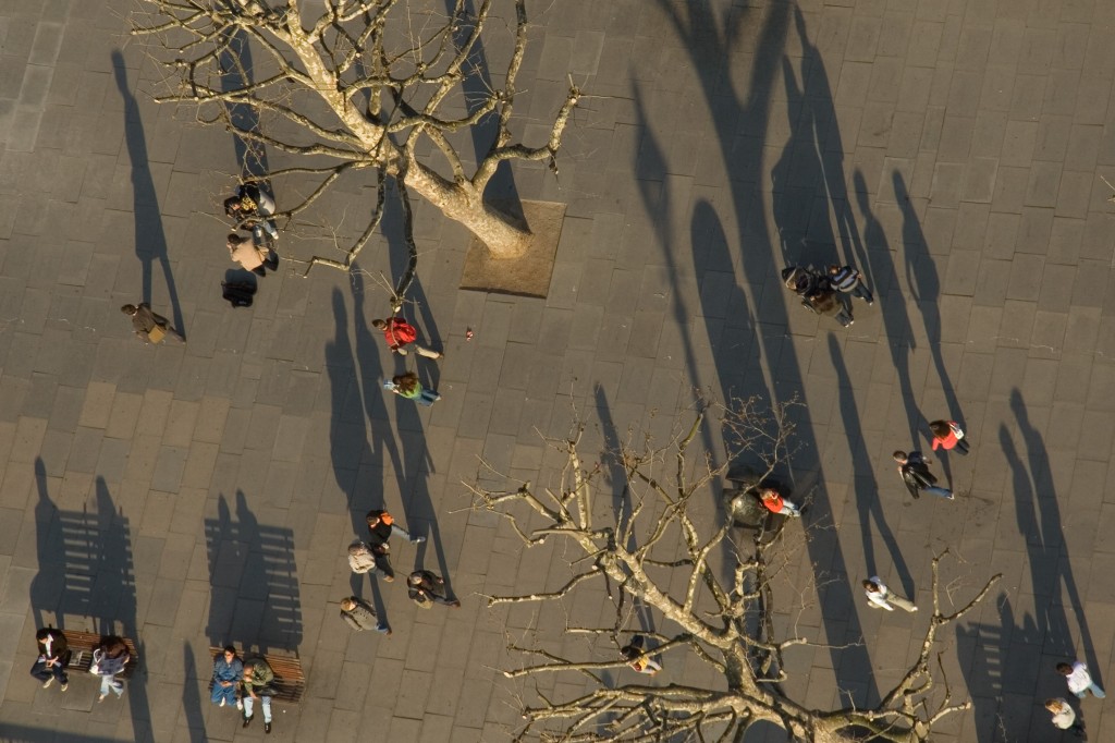 Sidewalk shadows from the eye