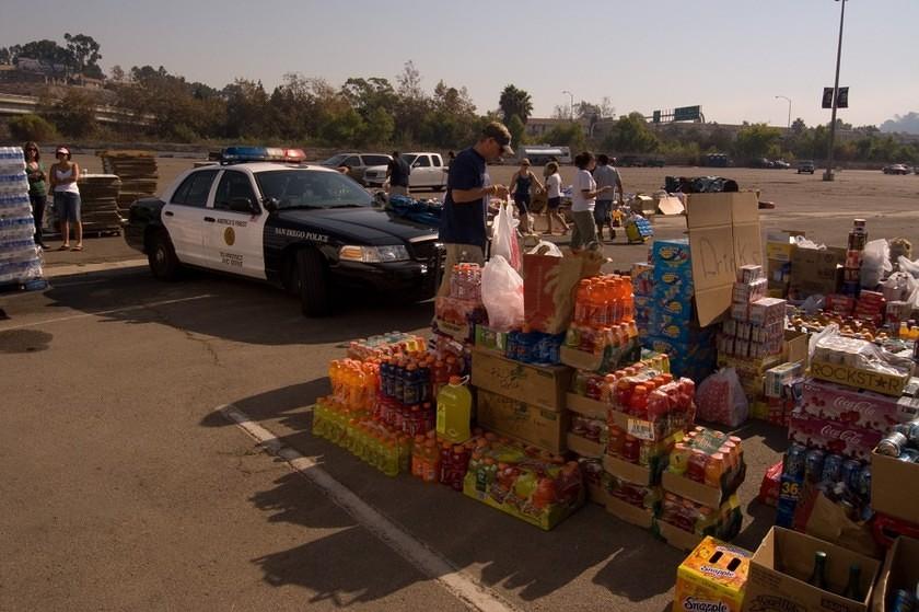 Sorting drink donations at Qualcomm Stadium