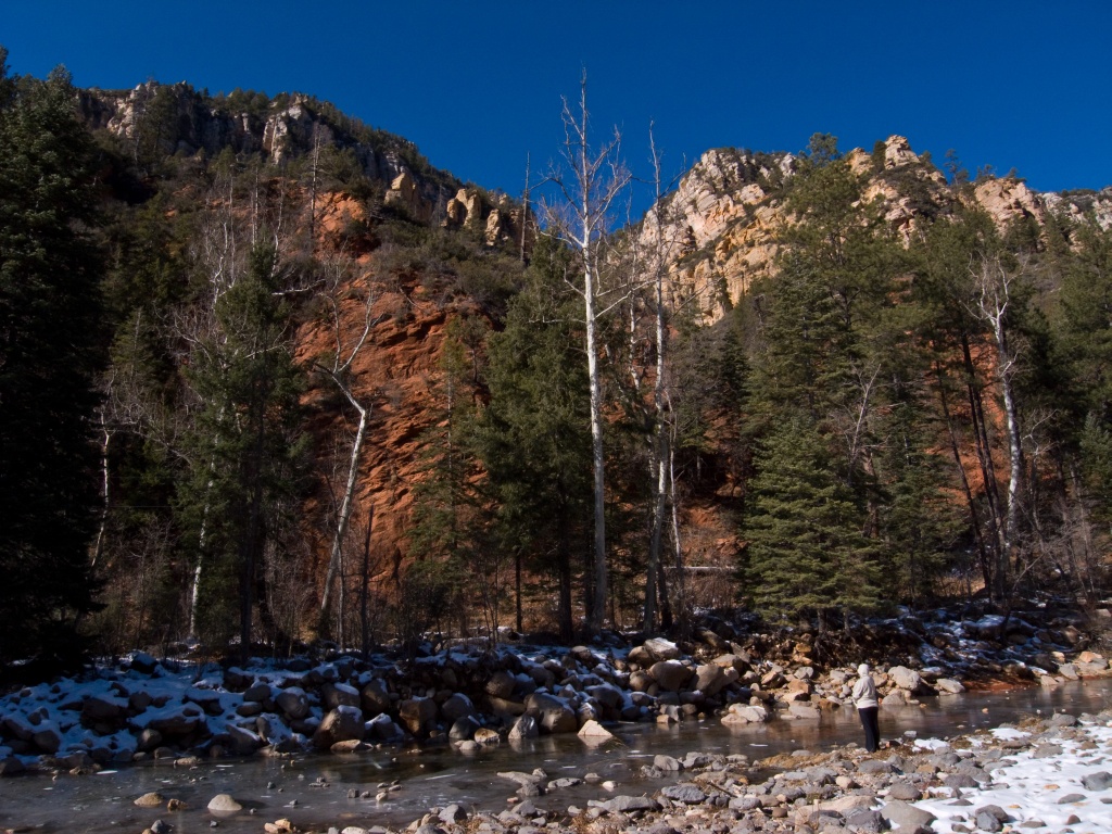 Anna standing by the frozen creek