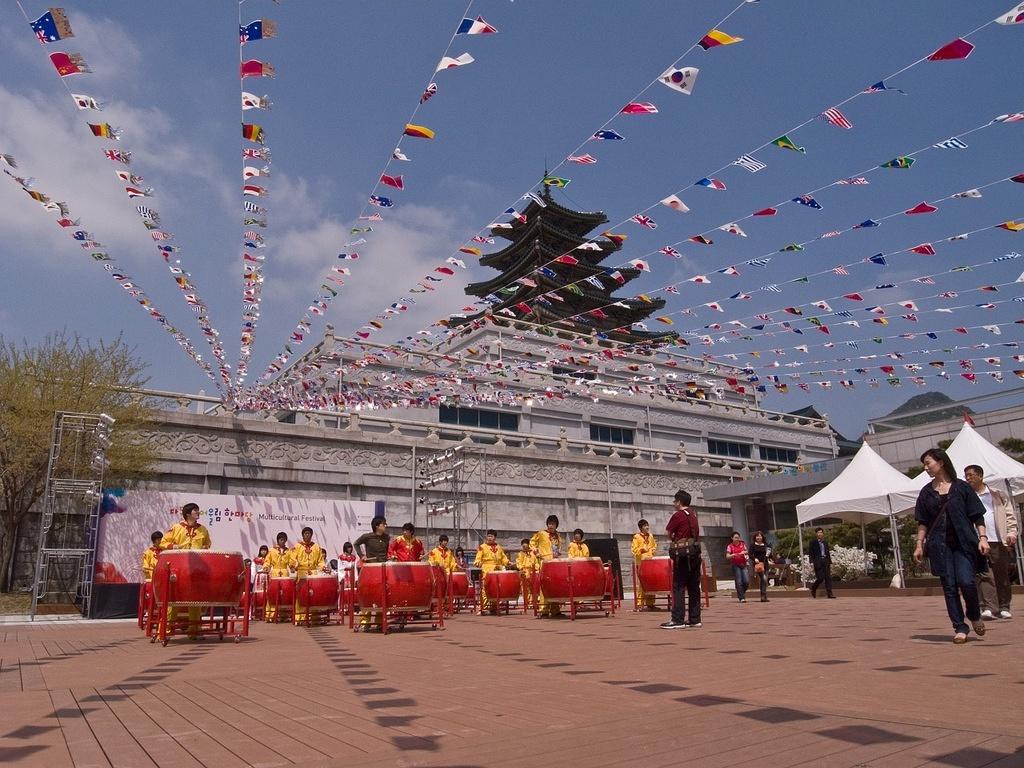 Chinese drummers outside the National Folk Museum