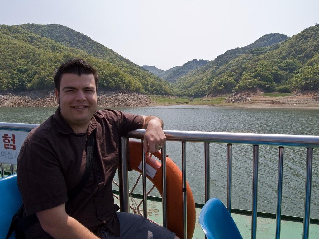 Chris on the ferry, shortly before being left on the dock