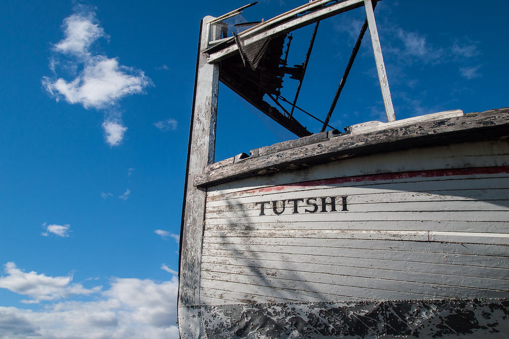 Burned out hull of SS Tutshi paddle wheel