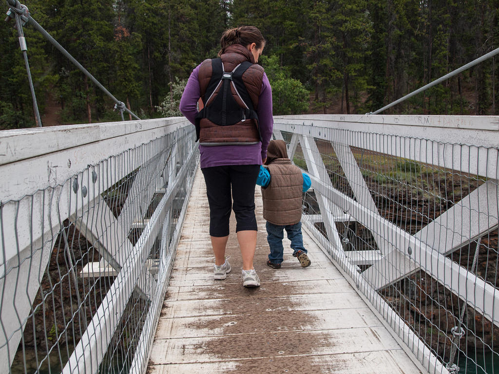 Randi and Carson crossing the bridge