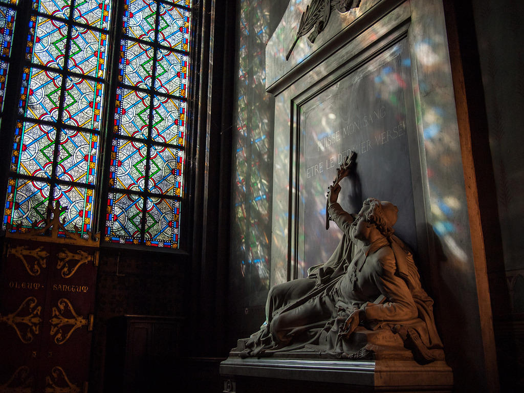 Statue with stained glass light