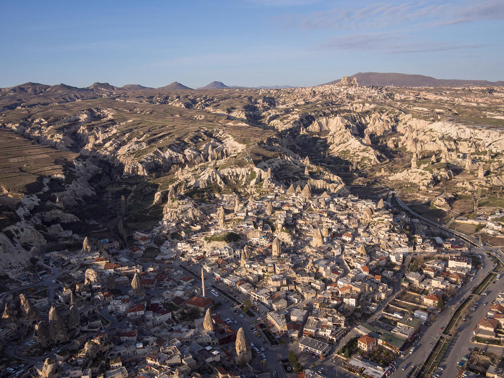 View of Göreme with Uçhisar in the distance