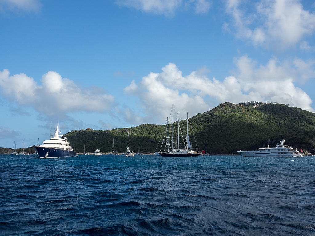 Luxury yachts anchored at Anse de Colombier