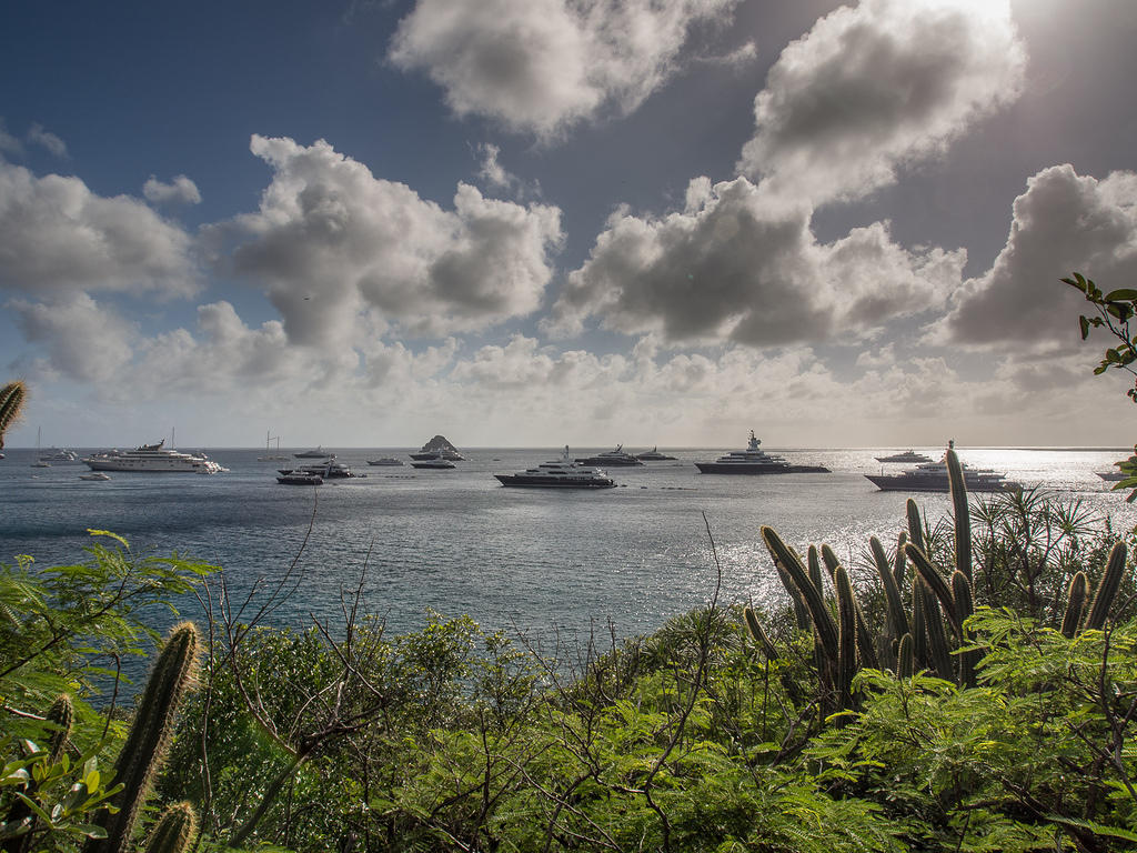 Anchored luxury yachts