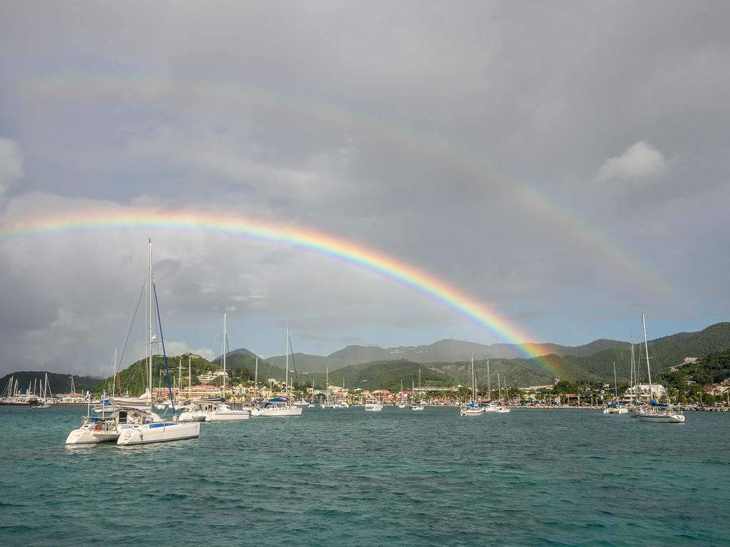 Rainbow over Marigot's harbor