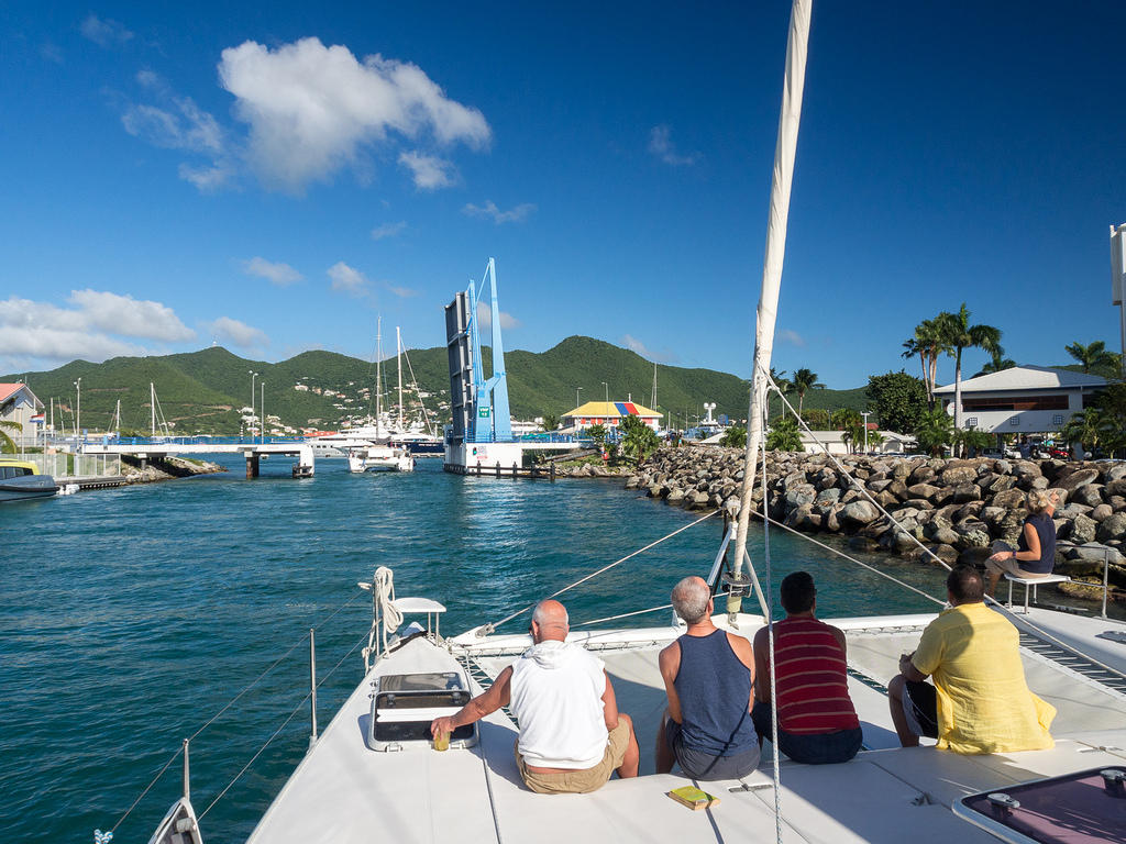 Entering into Simpson Bay Lagoon via drawbridge