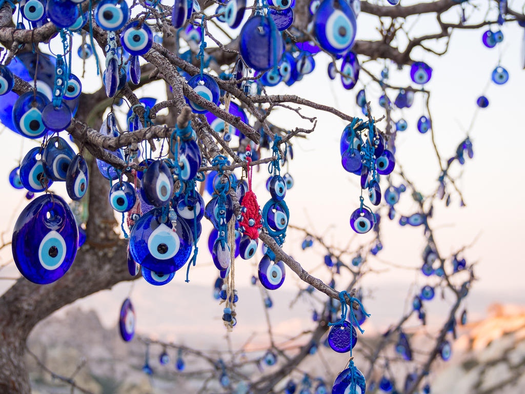 Tree with nazar (eye-shaped amulet believed to protect against the evil eye)