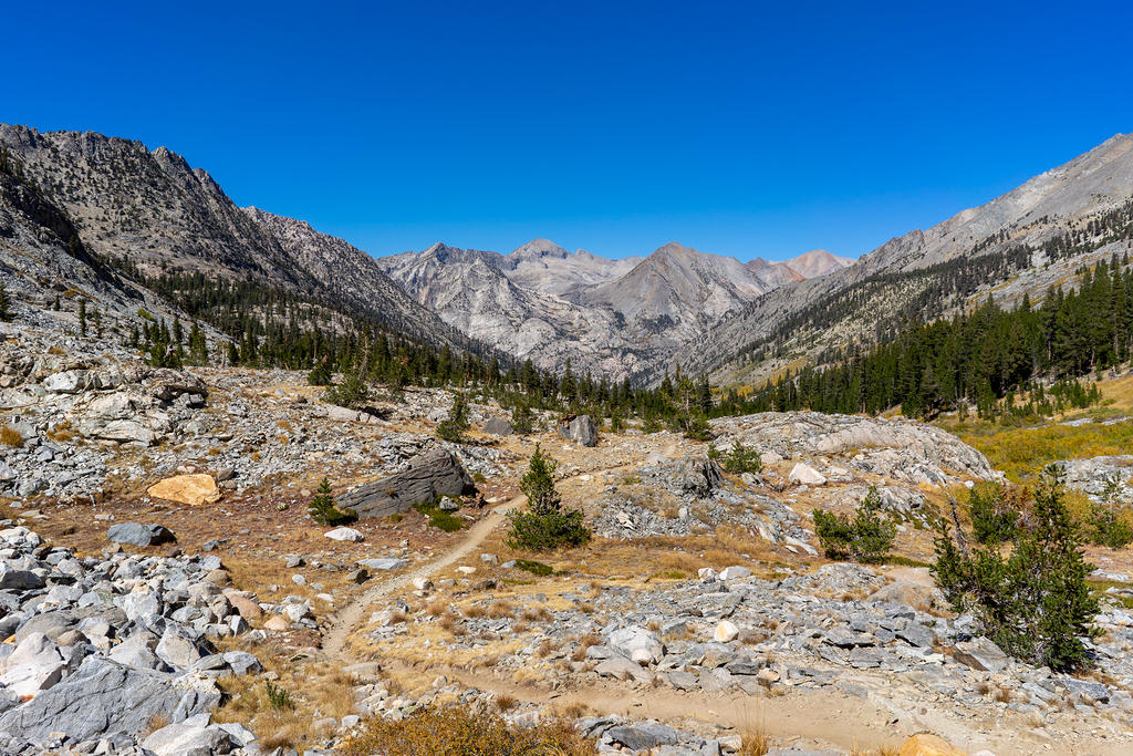 Looking north towards Woods Creek Crossing. Window Peak and Pyramid Peak