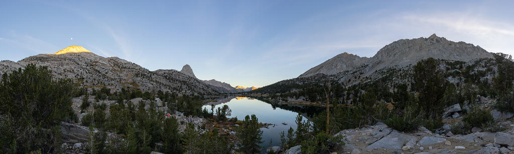 Middle Rae Lakes panoramic view, including Fin Dome