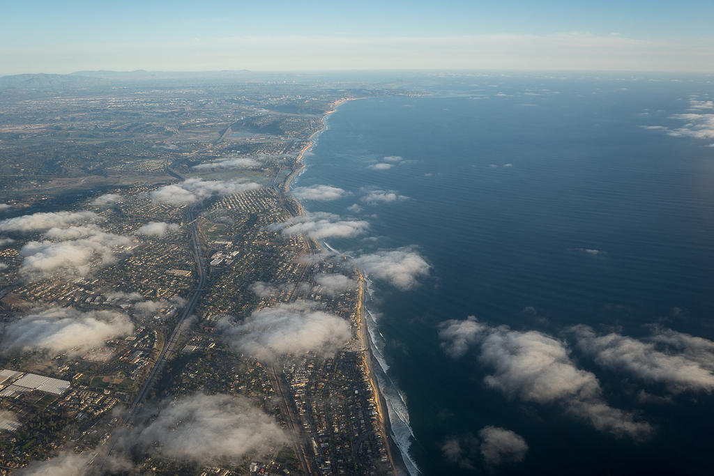 Looking south along the San Diego coast - Leucadia, Encinitas, Cardiff, Solana Beach, Del Mar, Torrey Pines, and La Jolla