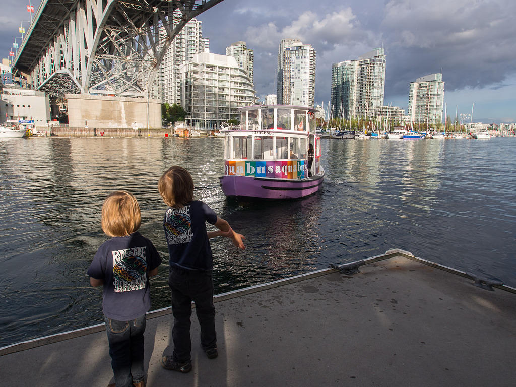 Paxton and Carson waiting for the Aquabus