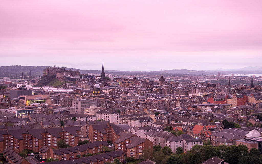 Pink light after a rain and Edinburgh