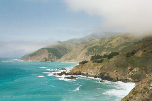 Foggy hills and the Bixby Bridge on the Big Sur coast