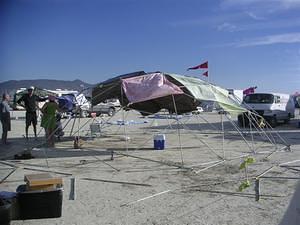 Setting up the geodesic dome at Burning Man