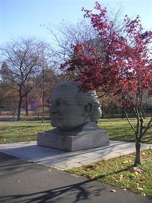 Statues and fall colors along the river walk