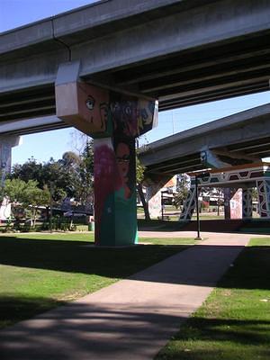 Murals and kiosk in Chicano Park