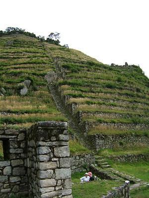 Looking up at terraces of Intipata