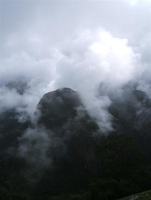 Clouds burning off around the hills