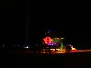 Art car with the purple pyramid inthe background