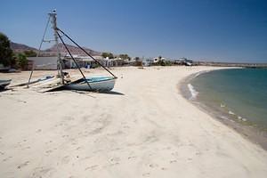 Beached boats and sand