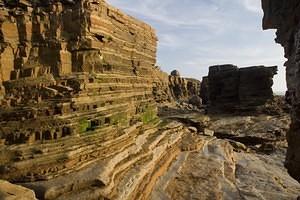 Layered cliffs and rocks on the Cabrillo shore