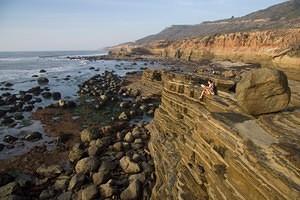 Layered cliffs and rocks above the Cabrillo tide pools