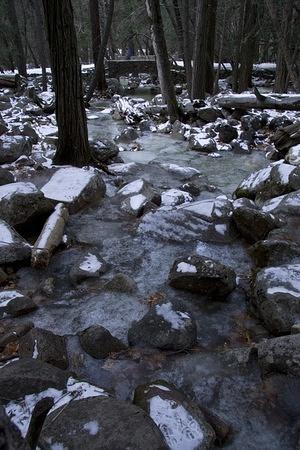 Frozen stream from Bridalveil Falls